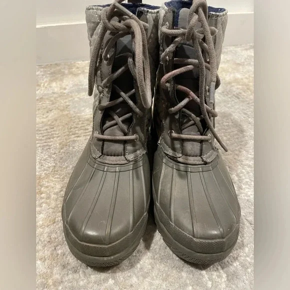 Sperry Saltwater Quilted Grey Silver Polka Dot Duck Boots STS92449 Womens Size 5 - Picture 4 of 9